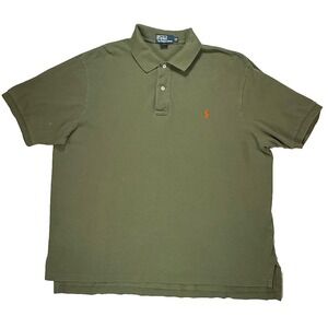 Polo Ralph Lauren Polo Shirt Men's 2XB Green 100% Cotton Orange Pony - READ